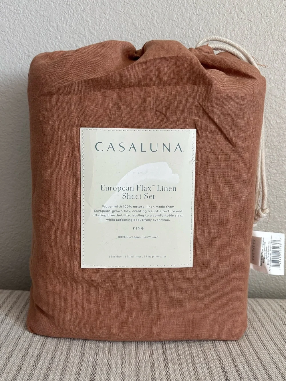 NWT King 100% Linen Sheet Set Adobe Clay - Casaluna